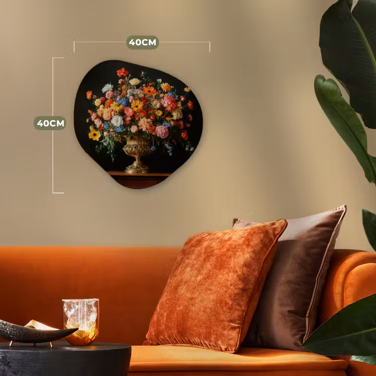 Goud - Bloemen - Kleuren - Vaas Wandcirkel Organisch Forex 3mm klein -sfeer3