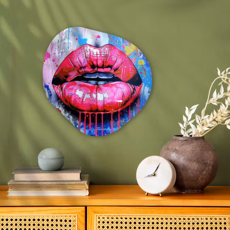 Graffiti - Lippen - Felroze - Geschilderd Wandcirkel Organisch Forex 3mm klein -sfeer2