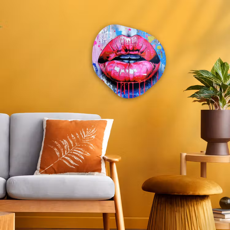 Graffiti - Lippen - Felroze - Geschilderd Wandcirkel Organisch Forex 3mm klein -sfeer4