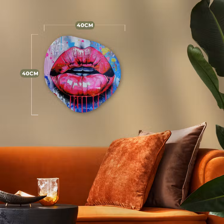 Graffiti - Lippen - Felroze - Geschilderd Wandcirkel Organisch Forex 3mm klein -sfeer3