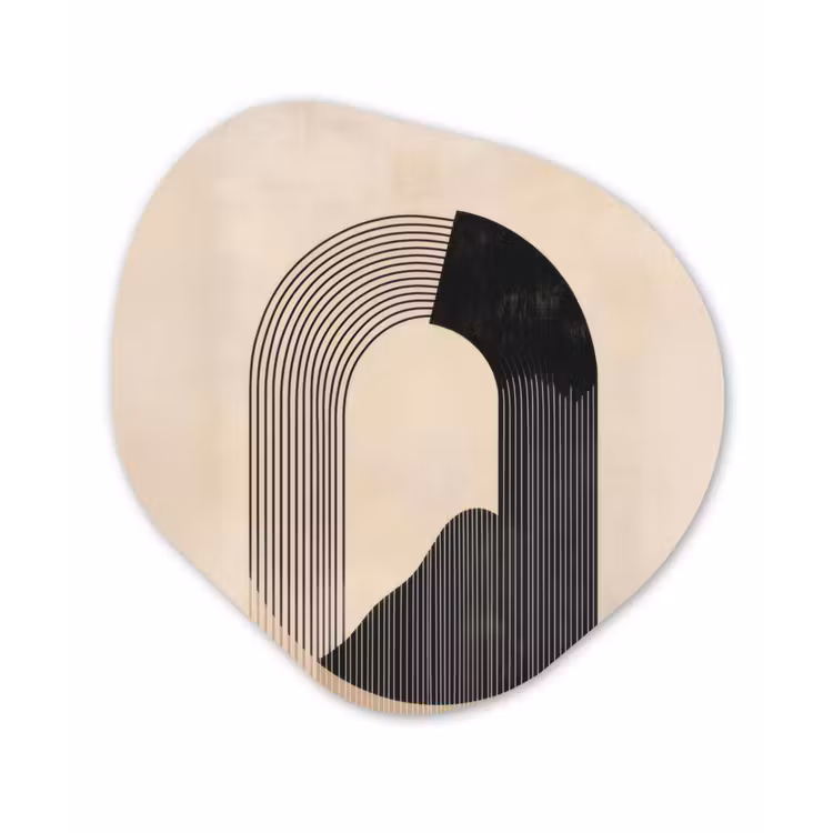 Grafisch gebogen motief - Beige Wandcirkel Organisch Forex 3mm klein -3d