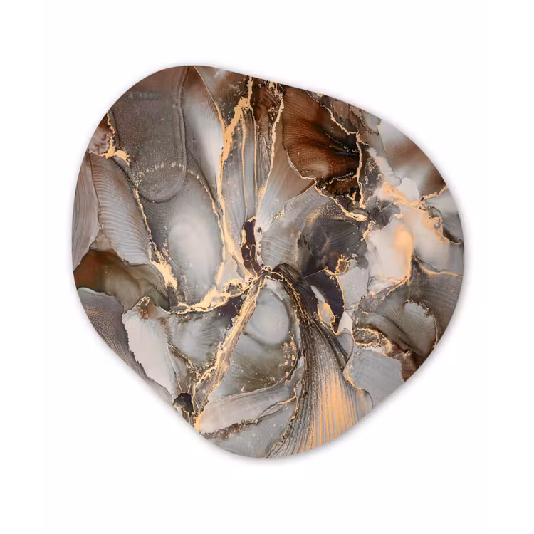 Grijs - Goud - Marmer - Marmerlook Wandcirkel Organisch Forex 3mm klein -3d
