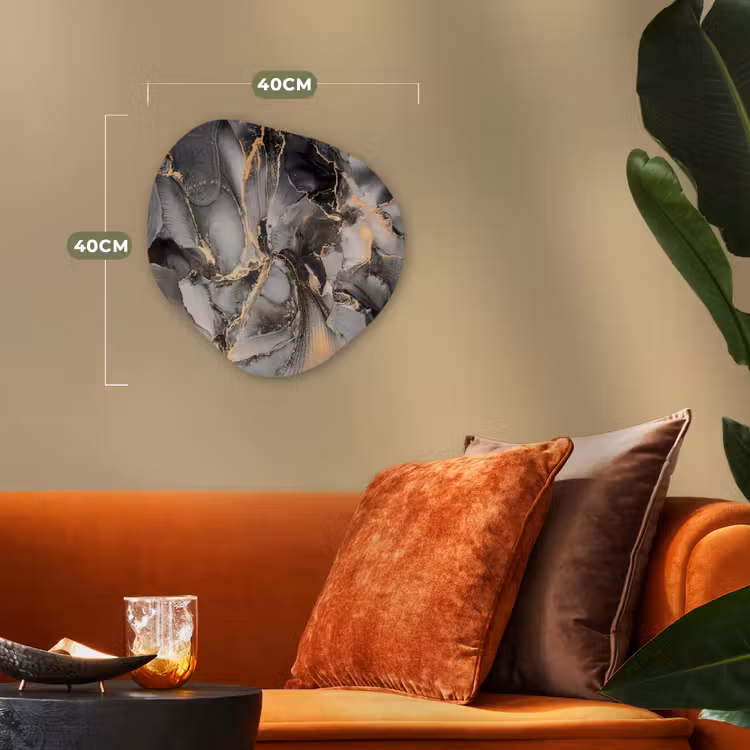 Grijs - Luxe - Goud - Marmer Wandcirkel Organisch Forex 3mm klein -sfeer3