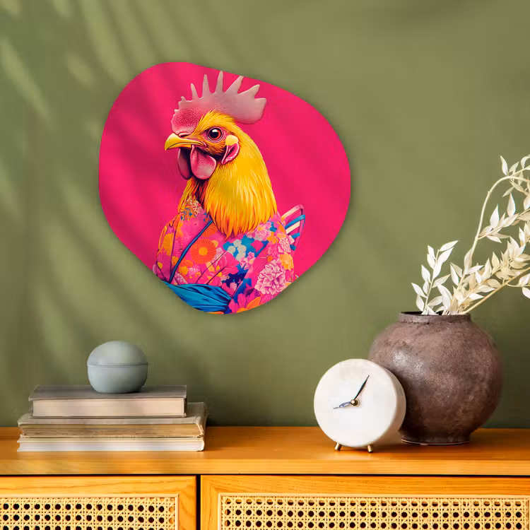 Haan - Kleurrijk - Kimono - Roze Wandcirkel Organisch Forex 3mm klein -sfeer2