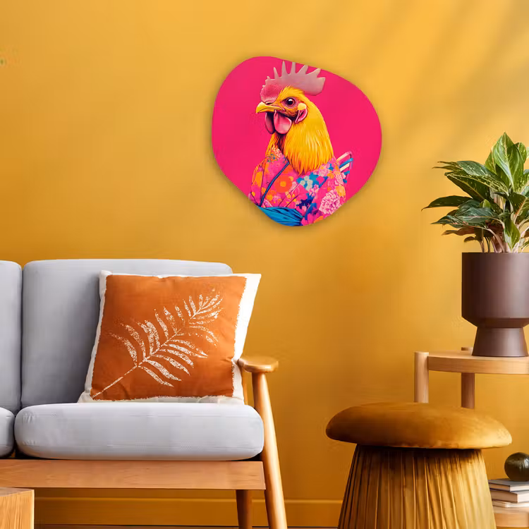 Haan - Kleurrijk - Kimono - Roze Wandcirkel Organisch Forex 3mm klein -sfeer4