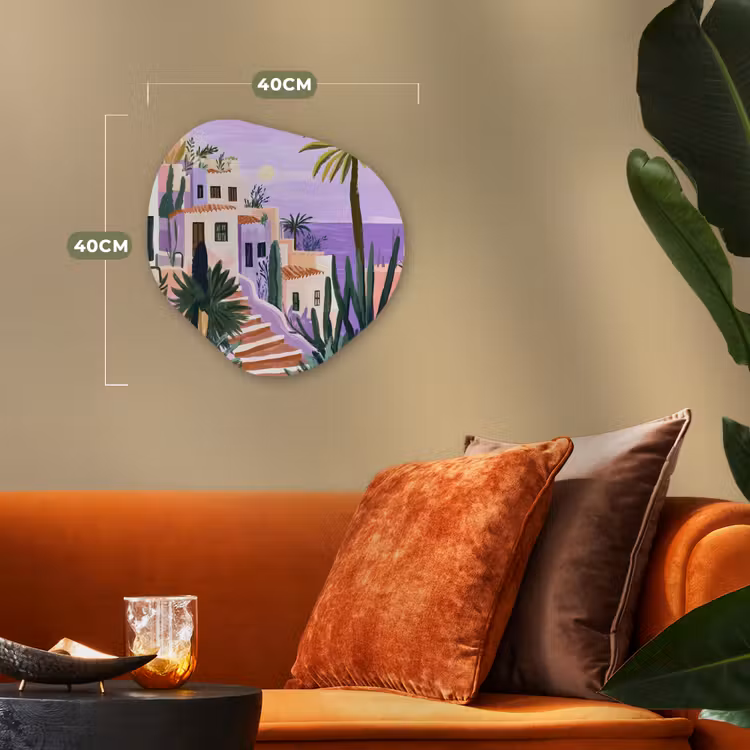 Huizen - Minimalistisch - Palmbomen - Kust Wandcirkel Organisch Forex 3mm klein -sfeer3