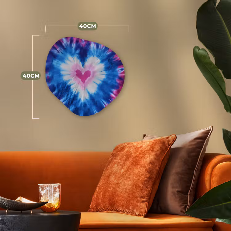 Hartvormig - Tie dye - Paars Wandcirkel Organisch Forex 3mm klein -sfeer3