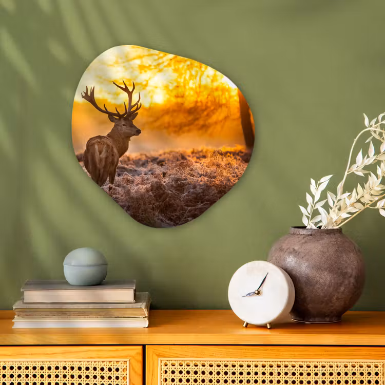 Hert - Dieren - Zonsondergang - Winter - Heide - Natuur Wandcirkel Organisch Forex 3mm klein -sfeer2