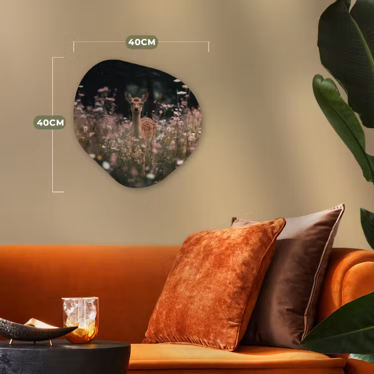 Hert - Wilde bloemen - Bos Wandcirkel Organisch Forex 3mm klein -sfeer3