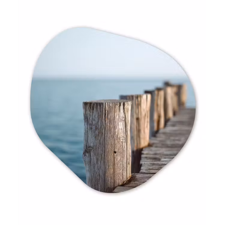 Houten steiger - Helderblauwe lucht Wandcirkel Organisch Forex 3mm klein -3d