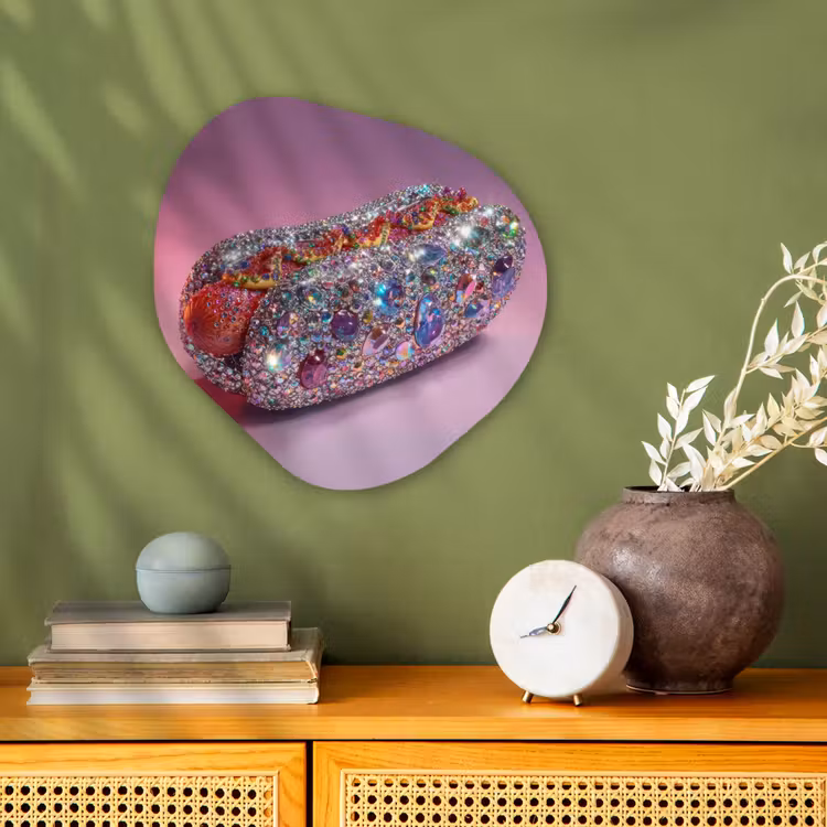 Hotdog - Steentjes - Glitters - Paars Wandcirkel Organisch Forex 3mm klein -sfeer2