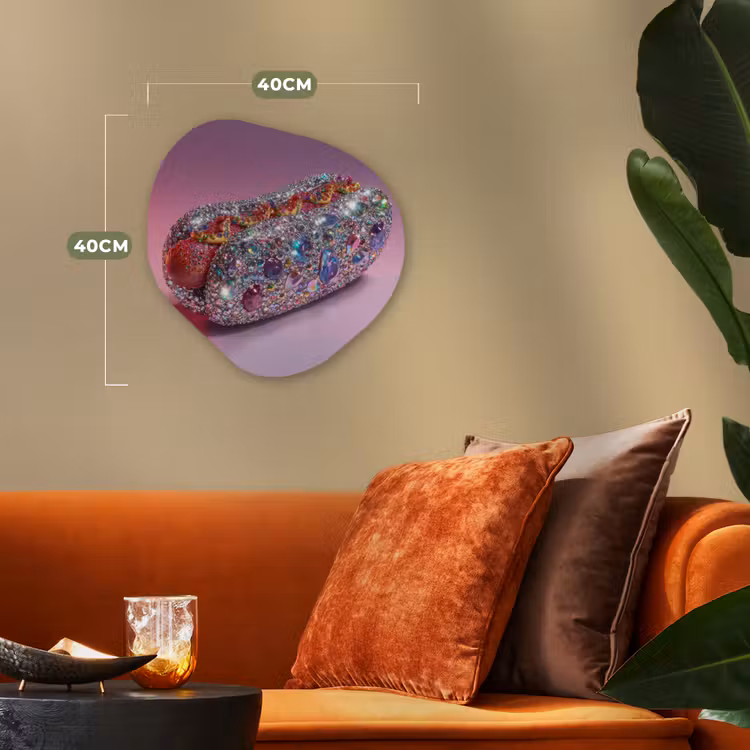 Hotdog - Steentjes - Glitters - Paars Wandcirkel Organisch Forex 3mm klein -sfeer3
