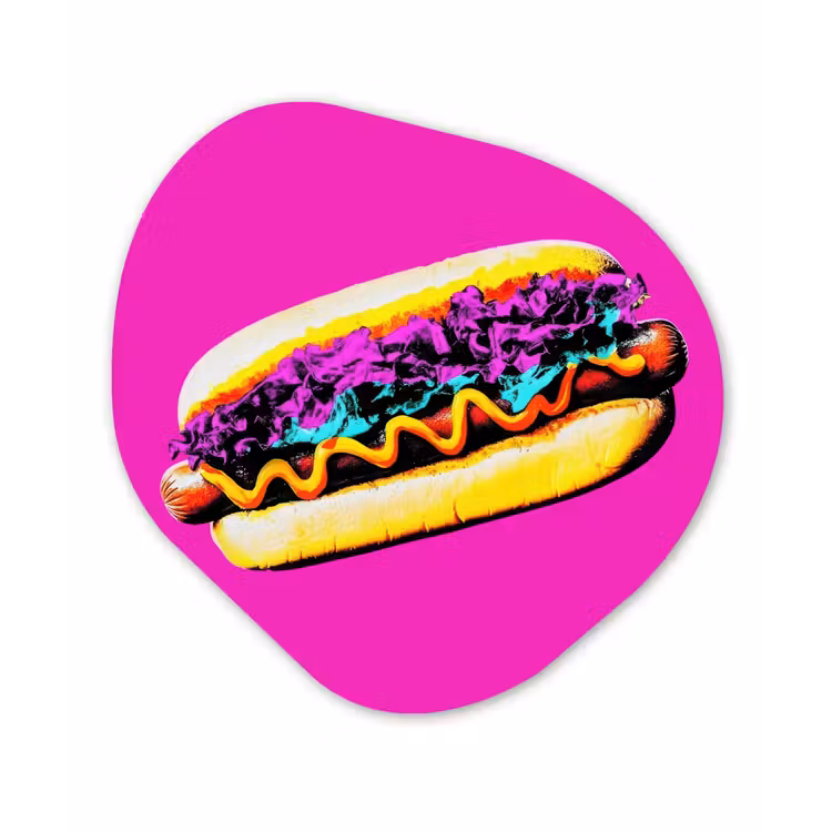 Hotdog - Roze - Retro Wandcirkel Organisch Forex 3mm klein -3d