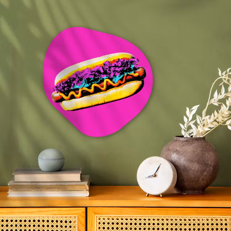 Hotdog - Roze - Retro Wandcirkel Organisch Forex 3mm klein -sfeer2