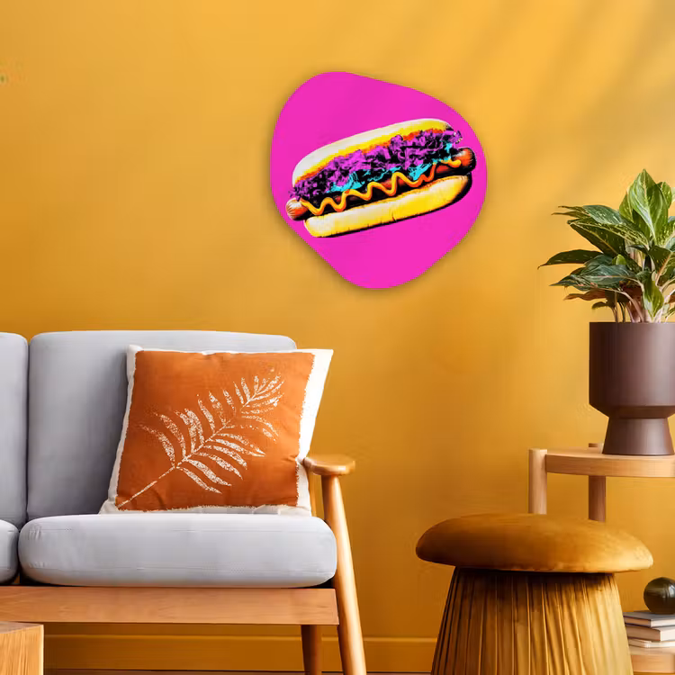 Hotdog - Roze - Retro Wandcirkel Organisch Forex 3mm klein -sfeer4