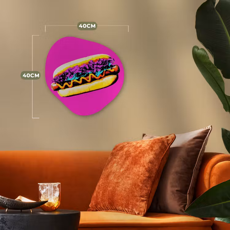 Hotdog - Roze - Retro Wandcirkel Organisch Forex 3mm klein -sfeer3