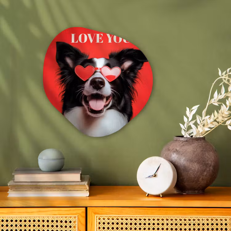 Hond - Hartjesbril - Loveyou - Rood Wandcirkel Organisch Forex 3mm klein -sfeer2