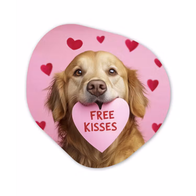 Hond - Kiss- Valentijn - Hartjes Wandcirkel Organisch Forex 3mm klein -3d