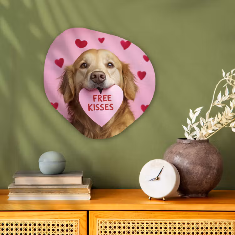 Hond - Kiss- Valentijn - Hartjes Wandcirkel Organisch Forex 3mm klein -sfeer2