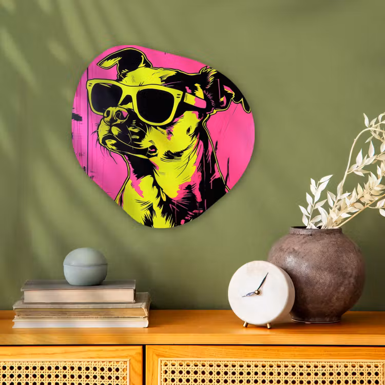 Hond - Zonnebril - Roze - Art Wandcirkel Organisch Forex 3mm klein -sfeer2