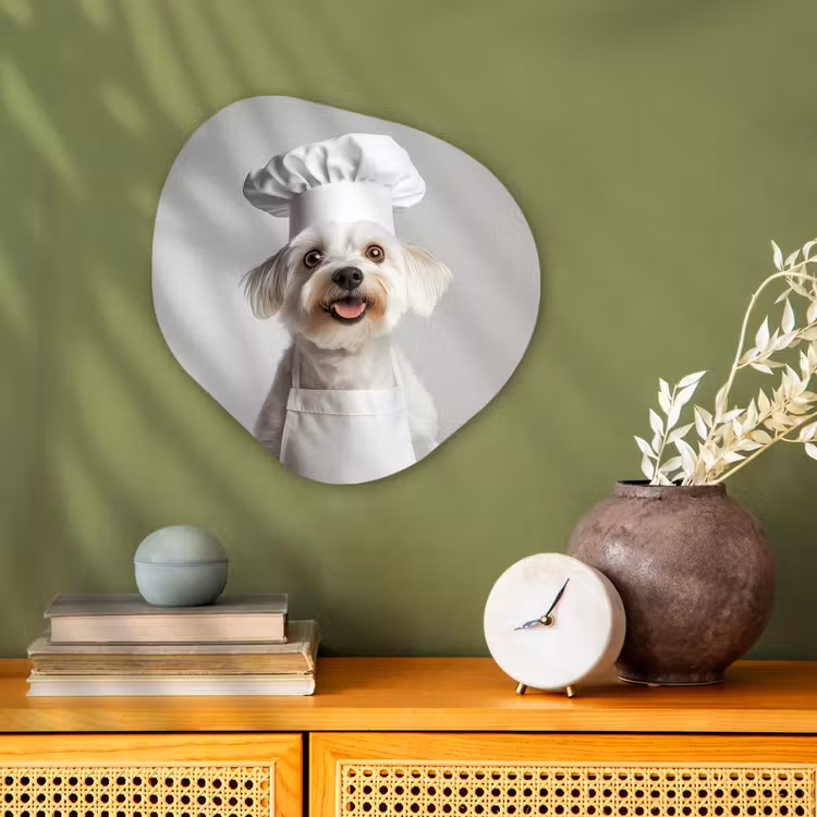 Hond - Wit - Kok Wandcirkel Organisch Forex 3mm klein -sfeer2