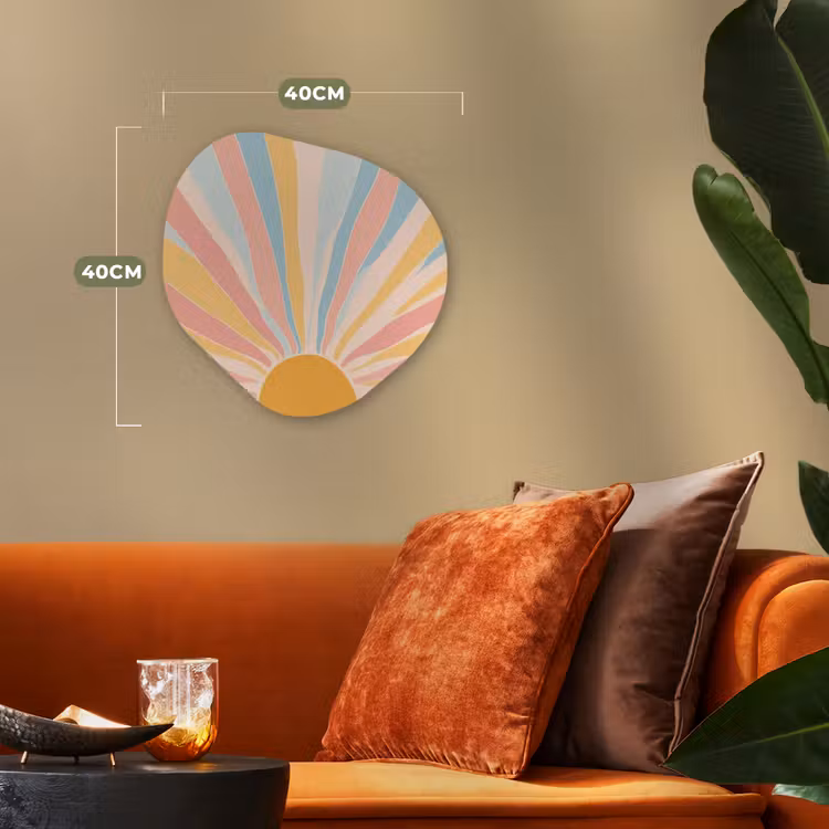Illustratie - Zon - Pastelkleuren Wandcirkel Organisch Forex 3mm klein -sfeer3
