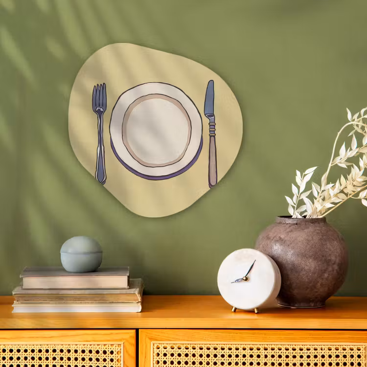 Illustratie - Bord - Bestek - Beige Wandcirkel Organisch Forex 3mm klein -sfeer2