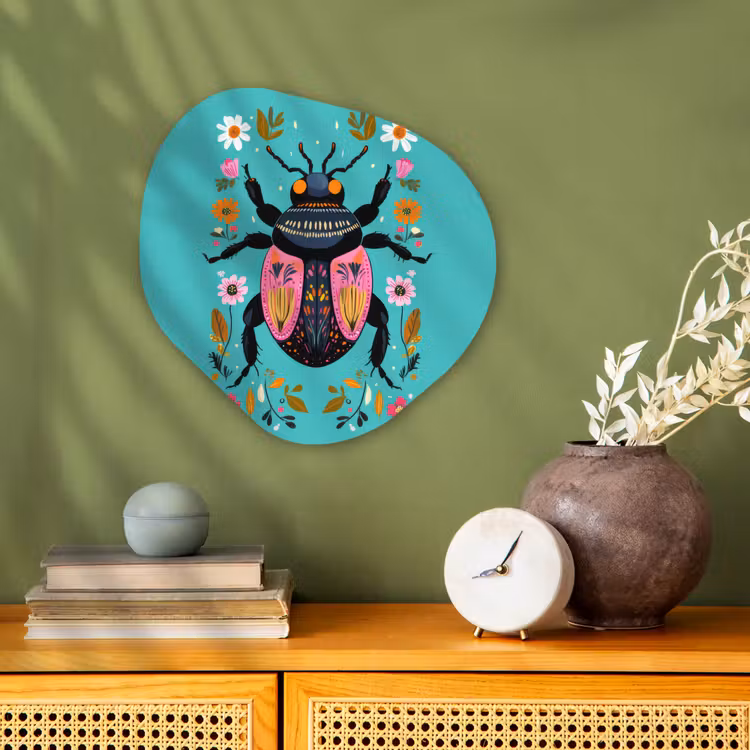 Kever - Bloemmotieven - Turquoise - Bladeren Wandcirkel Organisch Forex 3mm klein -sfeer2
