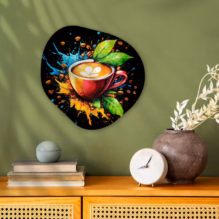 Koffie - Graffiti - Drinken - Abstract Wandcirkel Organisch Forex 3mm klein -sfeer2