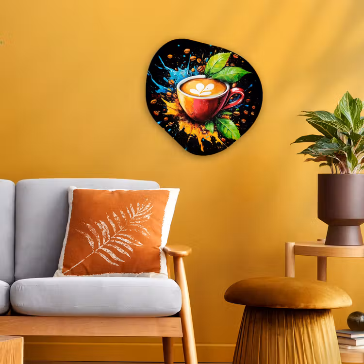 Koffie - Graffiti - Drinken - Abstract Wandcirkel Organisch Forex 3mm klein -sfeer4