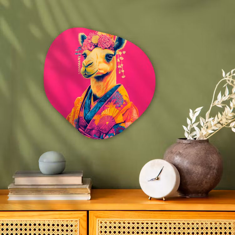Kameel - Bloemen - Kimono - Waaiers Wandcirkel Organisch Forex 3mm klein -sfeer2