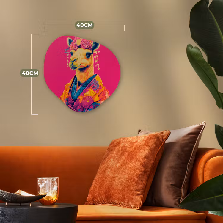 Kameel - Bloemen - Kimono - Waaiers Wandcirkel Organisch Forex 3mm klein -sfeer3