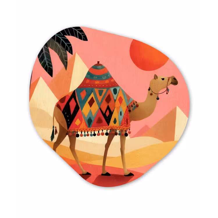 Kameel - Pyramides - Rode zon Wandcirkel Organisch Forex 3mm klein -3d