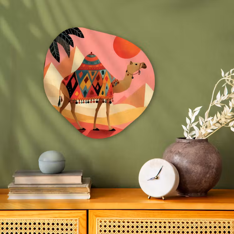 Kameel - Pyramides - Rode zon Wandcirkel Organisch Forex 3mm klein -sfeer2