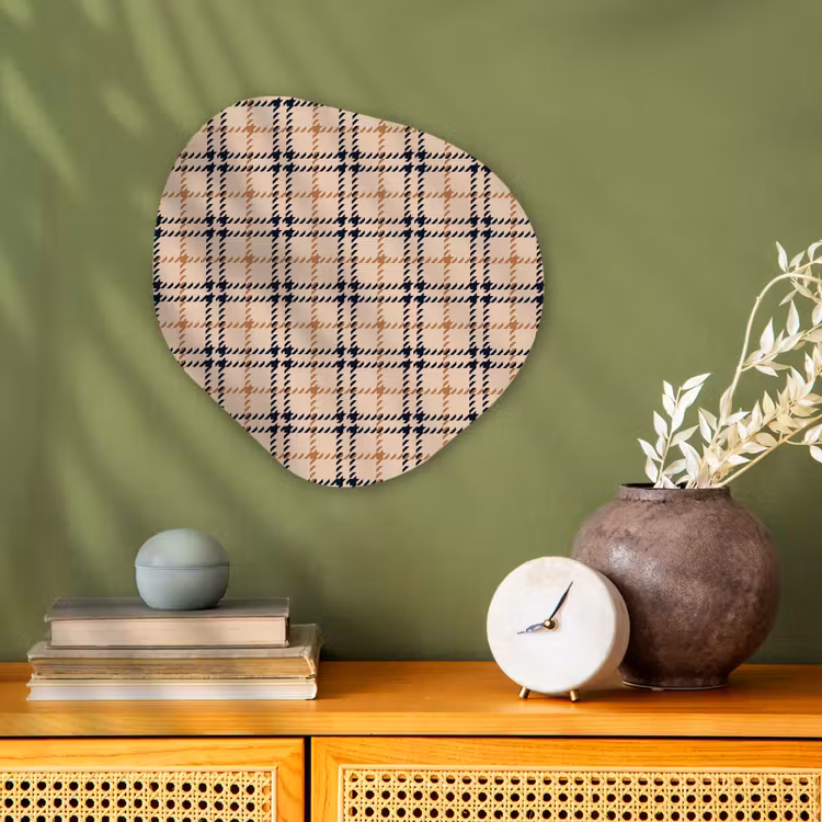Plaid - Patroon - Beige - Zwart Wandcirkel Organisch Forex 3mm klein 629 -sfeer2