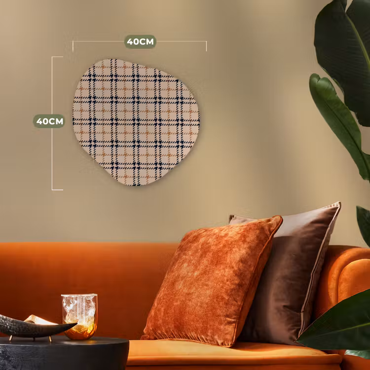 Plaid - Patroon - Beige - Zwart Wandcirkel Organisch Forex 3mm klein 629 -sfeer3