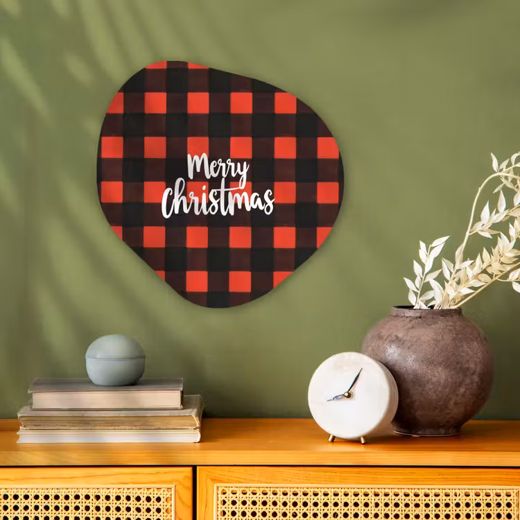 Geruit - Rood - Tekst - Christmas Wandcirkel Organisch Forex 3mm klein -sfeer2