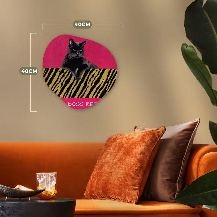 Kat - Baas - Roze - Tijgerprint Wandcirkel Organisch Forex 3mm klein -sfeer3