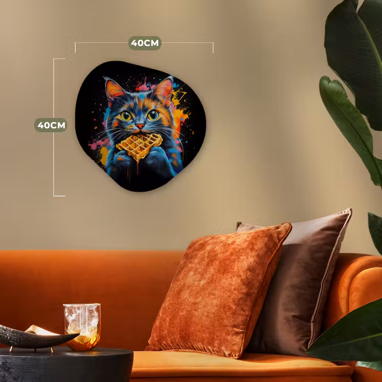 Kat - Graffiti - Kleurrijk - Wafel - Eten Wandcirkel Organisch Forex 3mm klein -sfeer3