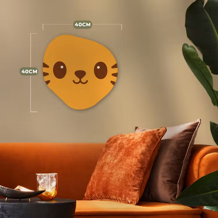 Kat - Simplistisch - Oranje - Vrolijk Wandcirkel Organisch Forex 3mm klein -sfeer3