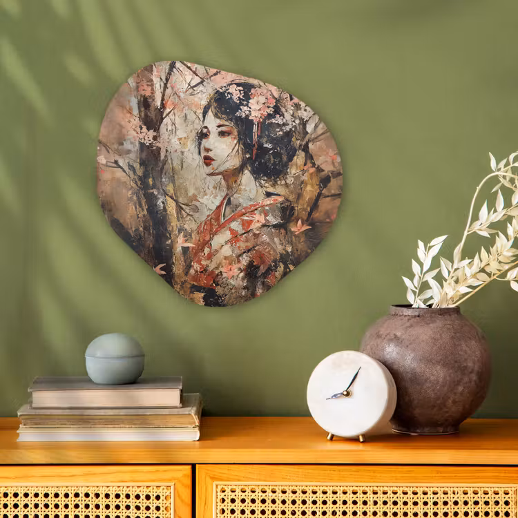 Kimono - Vrouw - kersenbomen Wandcirkel Organisch Forex 3mm klein -sfeer2