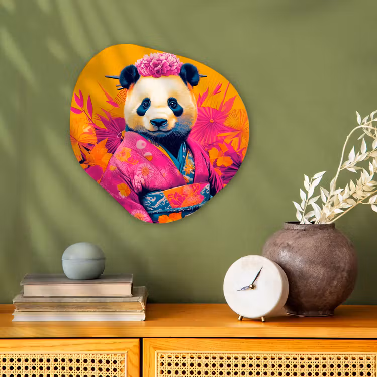 Kimono - Roze - Panda - Bloemenkroon Wandcirkel Organisch Forex 3mm klein -sfeer2