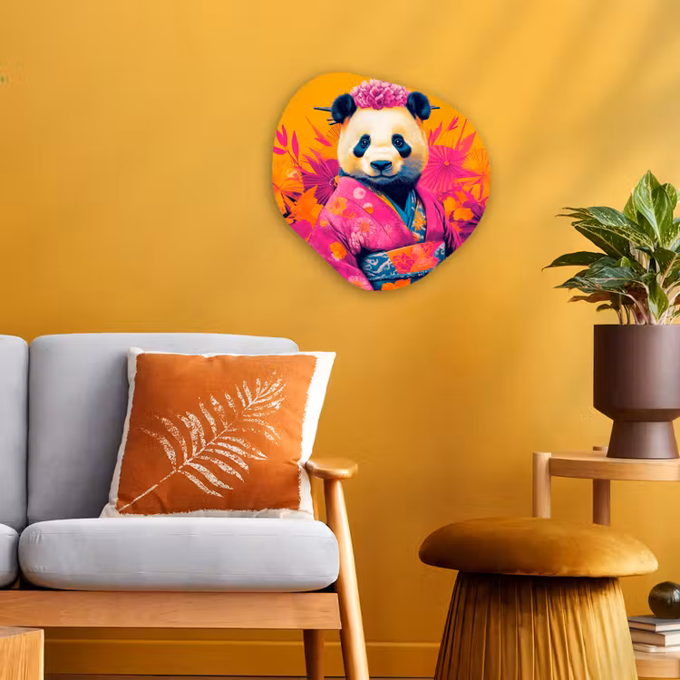 Kimono - Roze - Panda - Bloemenkroon Wandcirkel Organisch Forex 3mm klein -sfeer4