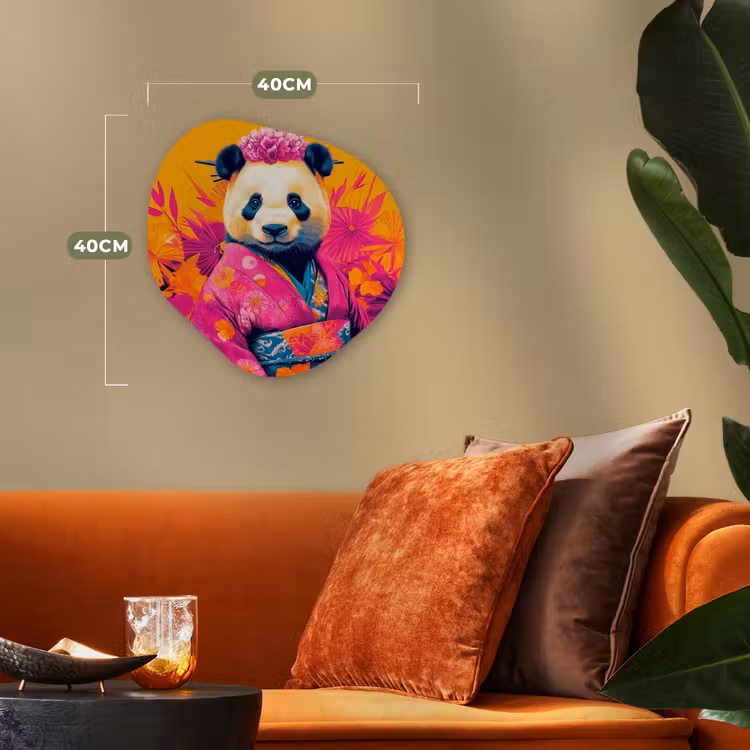 Kimono - Roze - Panda - Bloemenkroon Wandcirkel Organisch Forex 3mm klein -sfeer3
