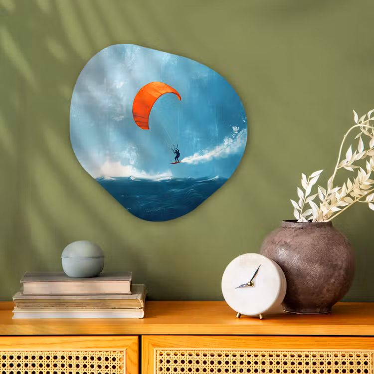 Kitesurfer - Oranje - Zee - Lucht Wandcirkel Organisch Forex 3mm klein -sfeer2