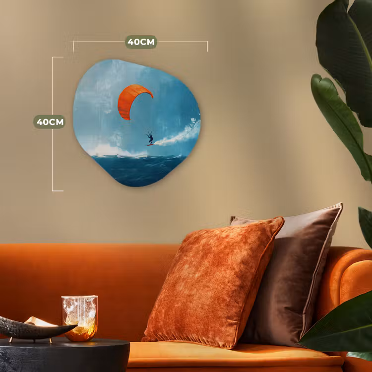 Kitesurfer - Oranje - Zee - Lucht Wandcirkel Organisch Forex 3mm klein -sfeer3