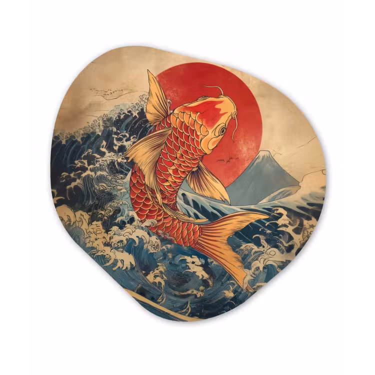 Koi - Zee - Golven - Zon Wandcirkel Organisch Forex 3mm klein -3d