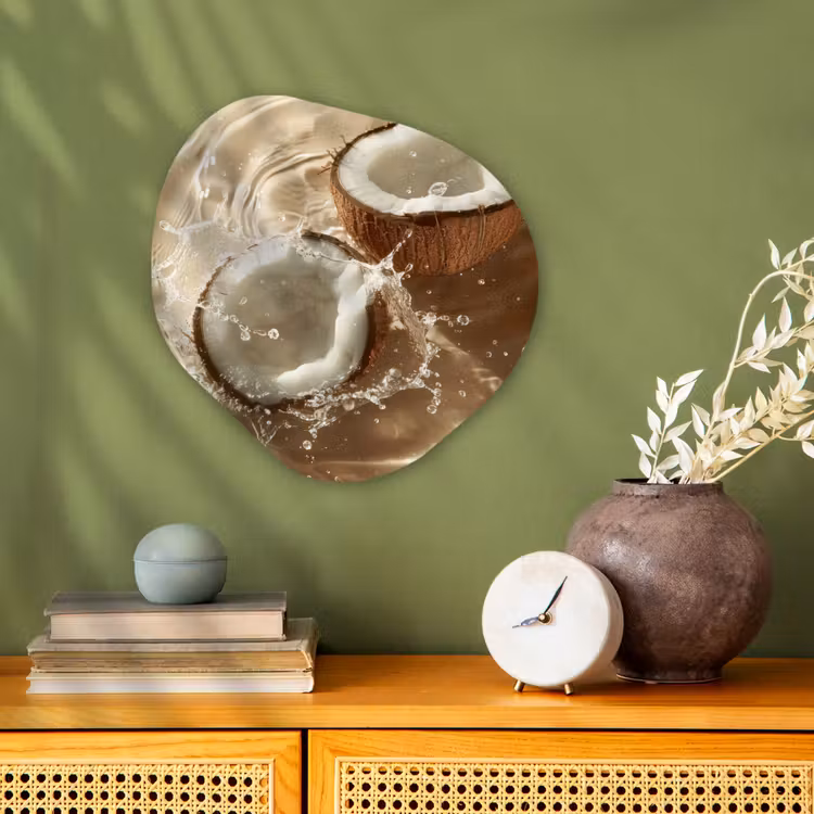Kokosnoot - Water - Beige - Spetters Wandcirkel Organisch Forex 3mm klein -sfeer2