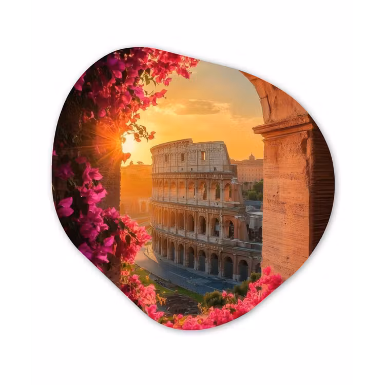 Colosseum - Rome - Roze Bloemen Wandcirkel Organisch Forex 3mm klein -3d