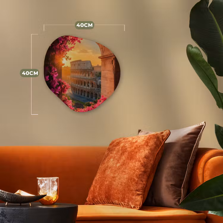 Colosseum - Rome - Roze Bloemen Wandcirkel Organisch Forex 3mm klein -sfeer3